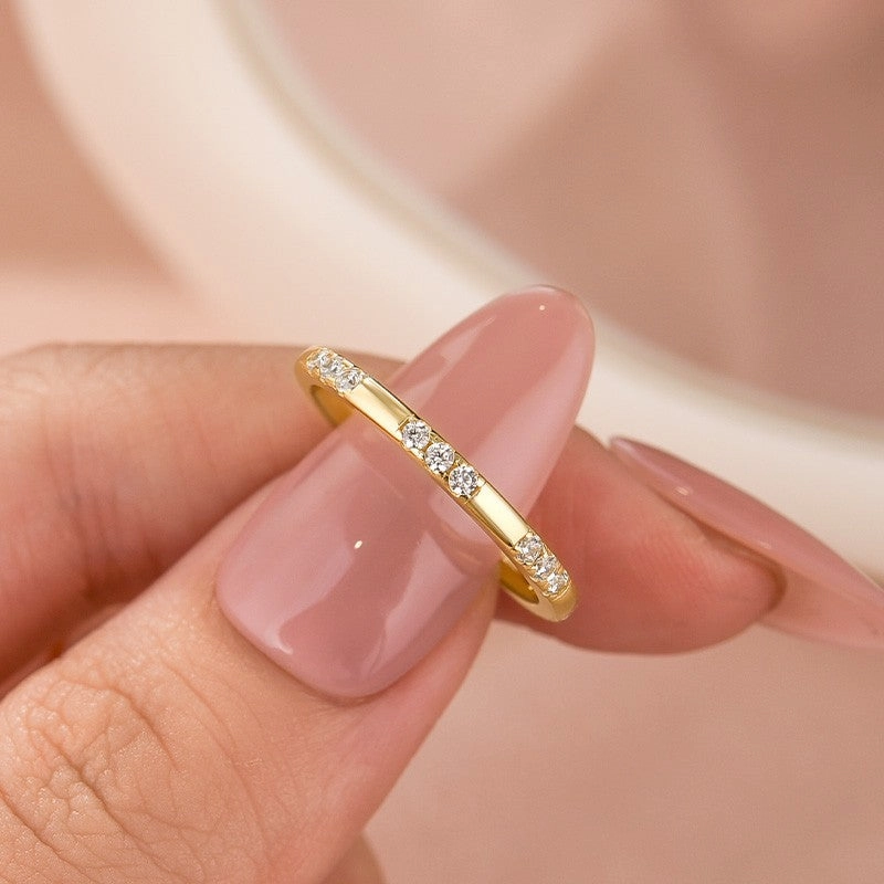 Sparkle Vibe 0.2Ct Classic Wedding Band Travel Ring In Sterling Silver With Round Cut Stone