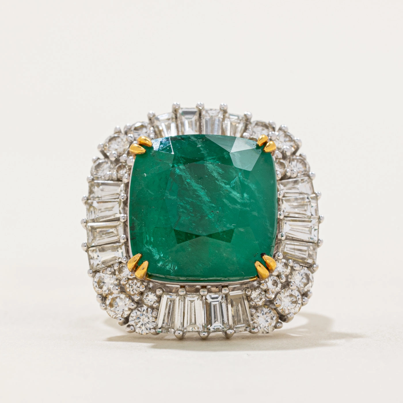 10ct  Emerald & Diamond Cocktail Ring | 10.89ct, 2.03ctw | SZ 7 Fresh Edge Formal Attire