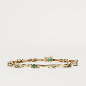 Neat Spark Vibrant Form 10K Emerald & Diamond Gemstone Bracelet | 0.75ctw, 0.02ctw | 7.5"