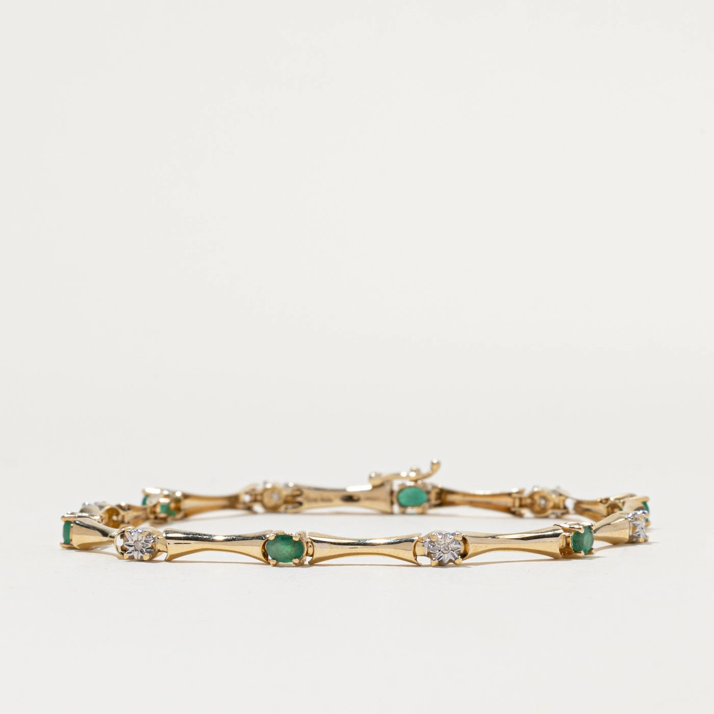 Neat Spark Vibrant Form 10K Emerald & Diamond Gemstone Bracelet | 0.75ctw, 0.02ctw | 7.5"