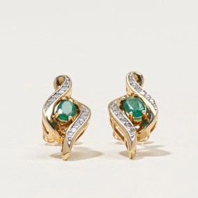 10k Emerald & Diamond Waterfall Stud Earrings | 0.32ctw,  0.10ctw Sleek Feature