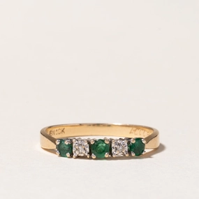 10k Five Stone Emerald & Diamond Ring | 0.14ctw, 0.01ctw | SZ 5.75 Flat Frame