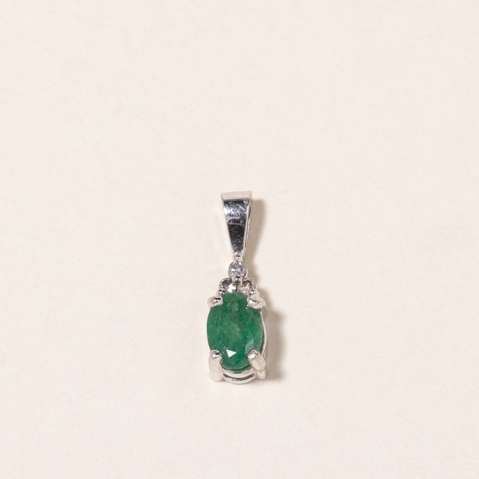 Elegant Creations Trendy Sparkle 10K White Gold Emerald & Diamond Pendant | 0.43ct, 0.02ctw |