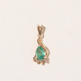 Party Favorite Daring Look 10K Yellow Gold Emerald & Diamond Pendant | 0.29ct, 0.04ctw |