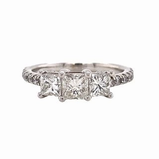 Designer Label 14 Karat White Gold 3 Stone Engagement Ring (1.64cttw)