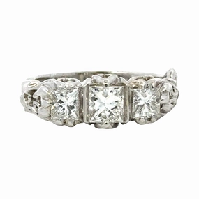 Traditional Work 14 Karat White Gold 3 Stone Engagement Ring (.70cttw)