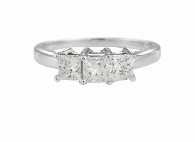 14 Karat White Gold 3 Stone Princess Cut Engagement Ring (1.00cttw) Quality Jewelry
