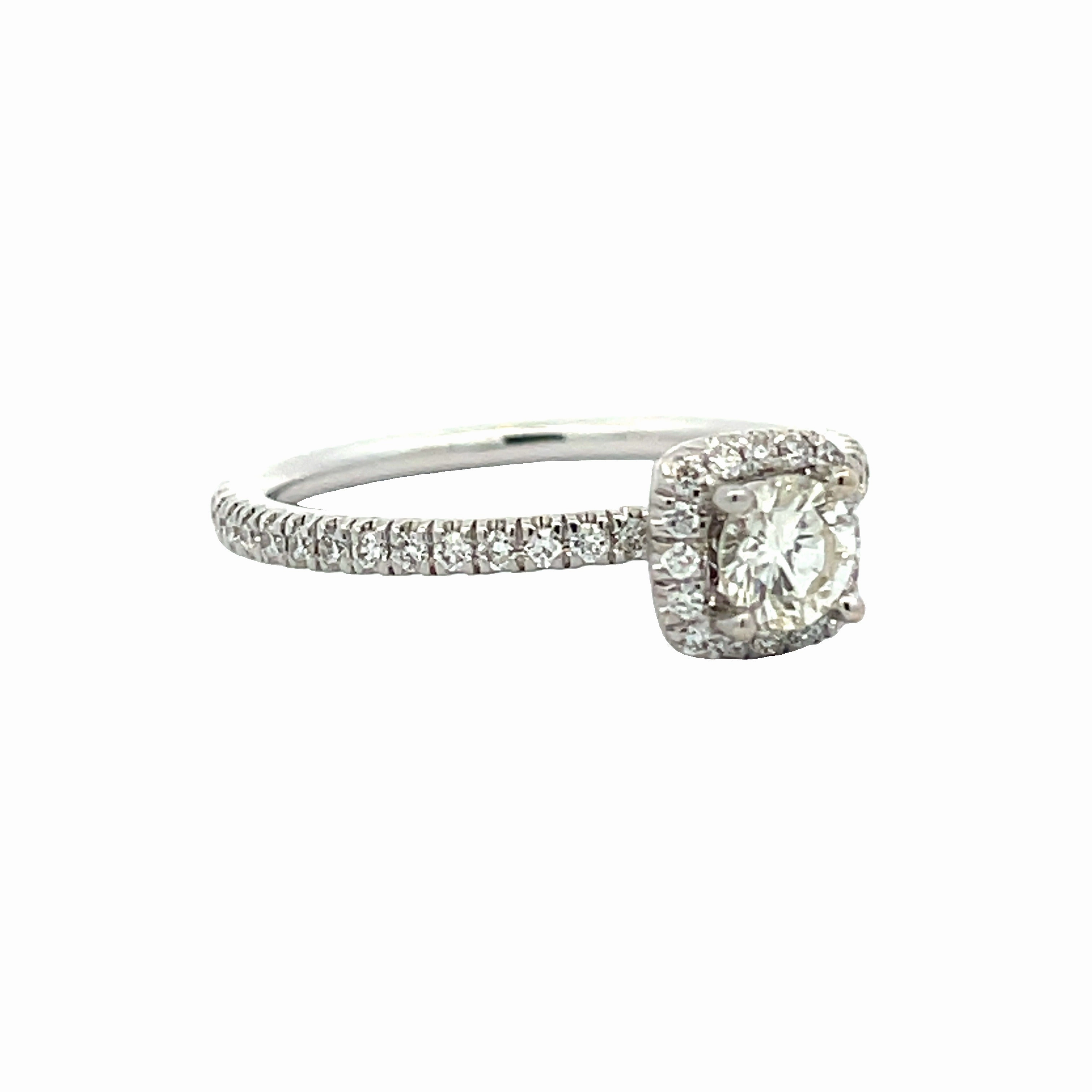 Romantic Statement 14 Karat White Gold Cushion Halo Engagement Ring (.65cttw)