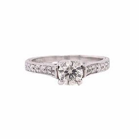 14 Karat White Gold Engraved Diamond Engagement Ring (.82cttw) Heritage Piece