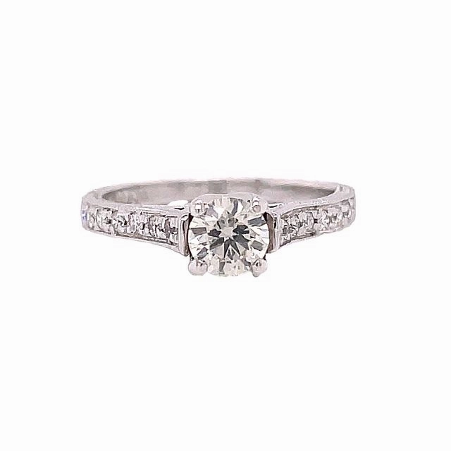 14 Karat White Gold Engraved Diamond Engagement Ring (.82cttw) Heritage Piece