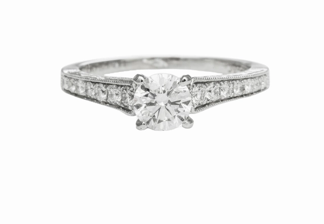 14 Karat White Gold Engraved Diamond Engagement Ring (.86cttw) Value Decoration