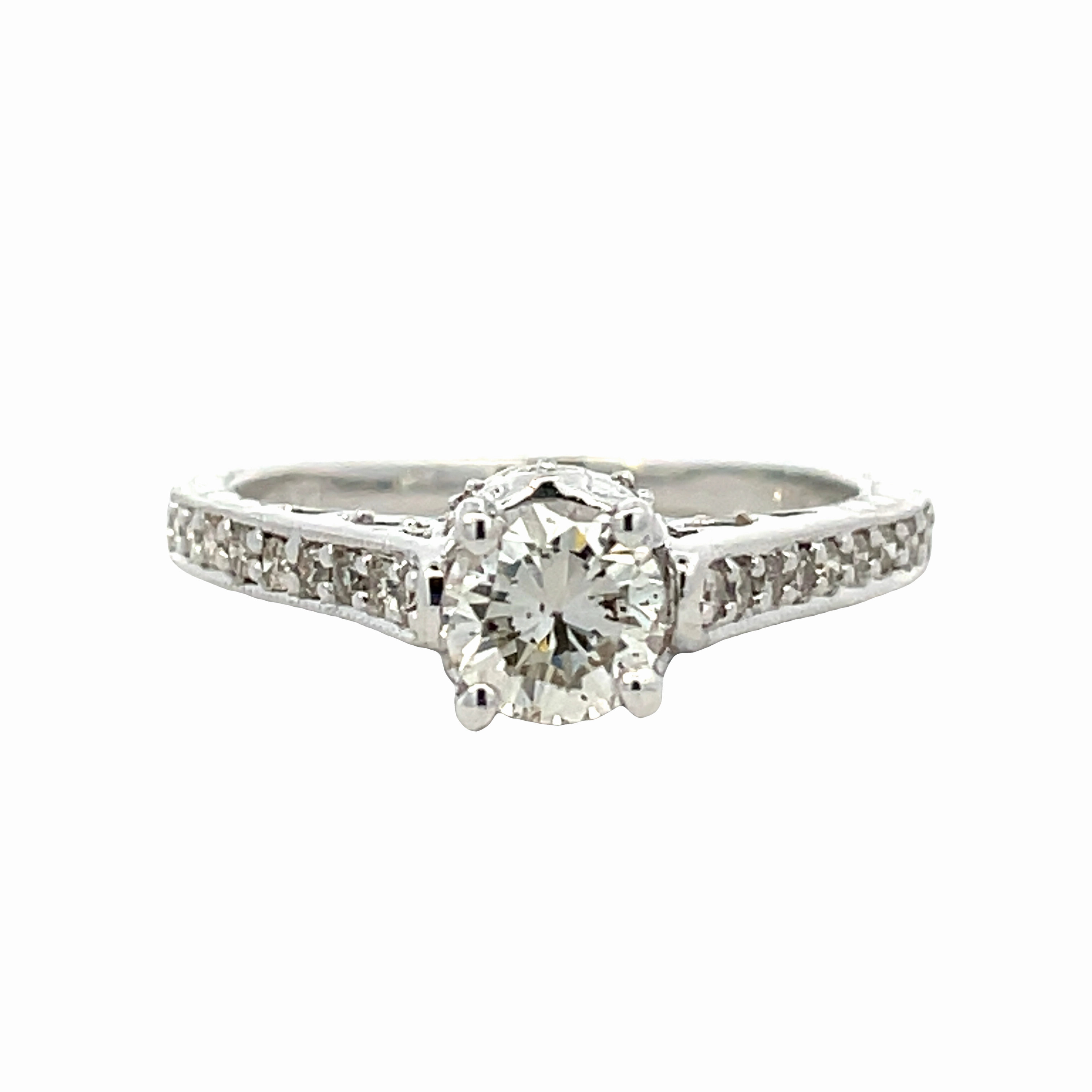 14 Karat White Gold Engraved Diamond Engagement Ring Beautiful Accessory All Day