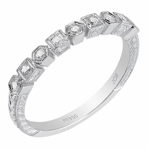 14 Karat White Gold Engraved Diamond Stackable Ring Sturdy Gift