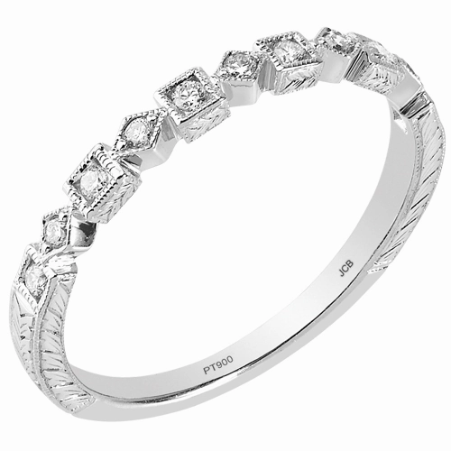 Minimalist Insignia Minimal Accent 14 Karat White Gold Engraved Diamond Stackable Ring