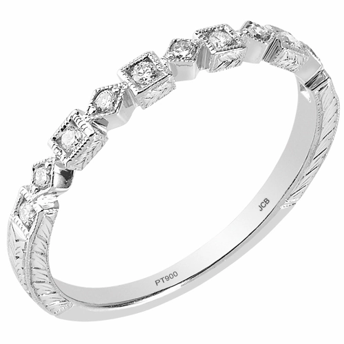 14 Karat White Gold Engraved Diamond Stackable Ring Brilliant Product
