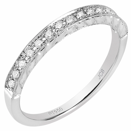 Unique Mark 14 Karat White Gold Engraved Diamond Stackable Ring