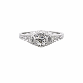 14 Karat White Gold Engraved Engagement Ring (0.76cttw) Graceful Aesthetic Durable Embellishment