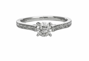 14 Karat White Gold Engraved Solitaire Engagement Ring Wonderful Object