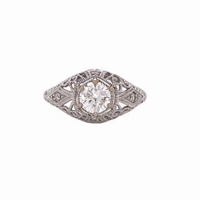 Romantic Symbol 14 Karat White Gold Filigree Antique Engagement Ring (.61cttw)
