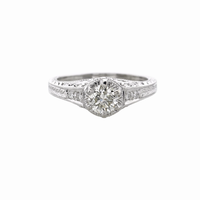 14 Karat White Gold Filigree Antique Engagement Ring (.63cttw) Polished Finish