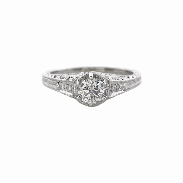 14 Karat White Gold Filigree Diamond Engagement Ring (.66cttw) HighEnd Art