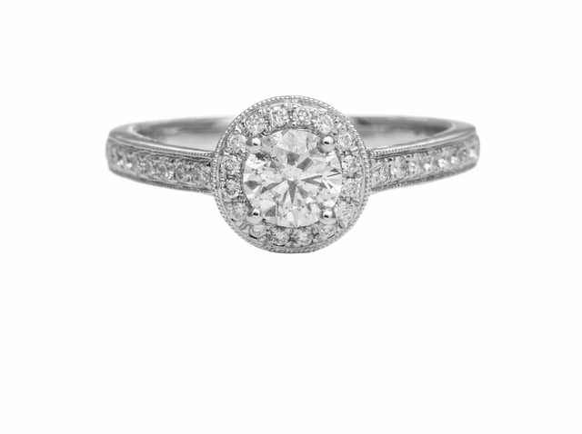 Sturdy Decoration Classic Detail 14 Karat White Gold Milgrain Halo Engagement Ring (.75cttw)