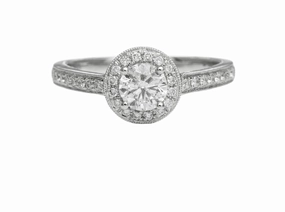 Sturdy Decoration Classic Detail 14 Karat White Gold Milgrain Halo Engagement Ring (.75cttw)