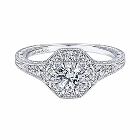 Meaningful Symbol Organic Material 14 Karat White Gold Milgrain Octagon Halo Engagement Ring (1.04cttw)