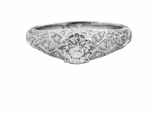 Exquisite Piece Personal Gift 14 Karat White Gold Milgrain Pave Engagement Ring (1.13cttw)