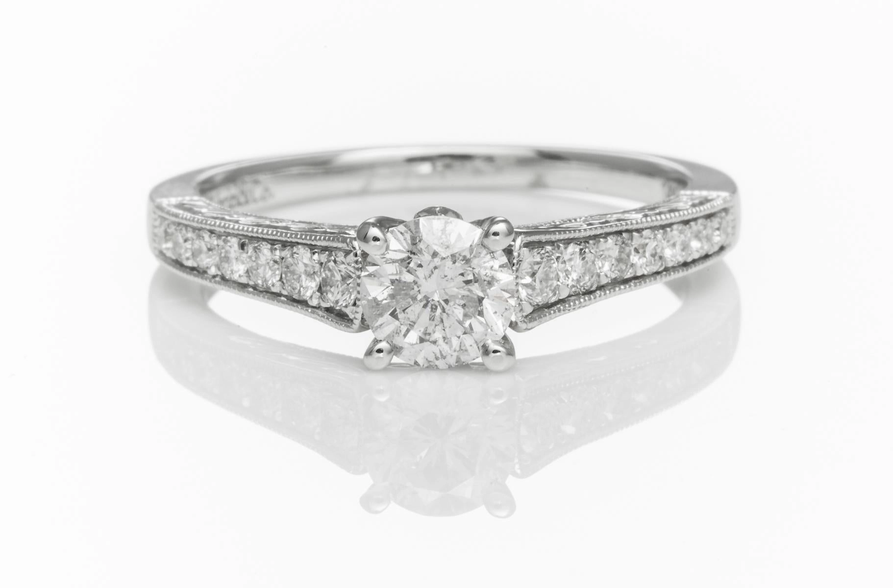 Essential Accessory Vintage Product 14 Karat White Gold Milgrain Solitaire Engagement Ring (.82cttw)