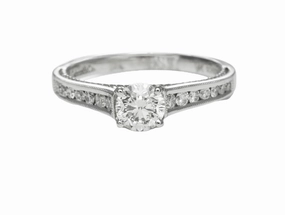 14 Karat White Gold Milgrain Solitaire Engagement Ring (.84cttw) Branded Piece Traditional Look
