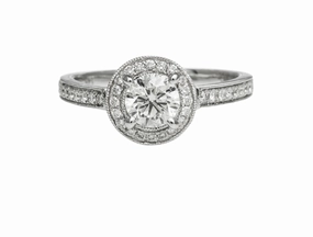 Urban Mood Luxury Expression 14 Karat White Gold Miligrain Halo Engagement Ring (.86cttw)