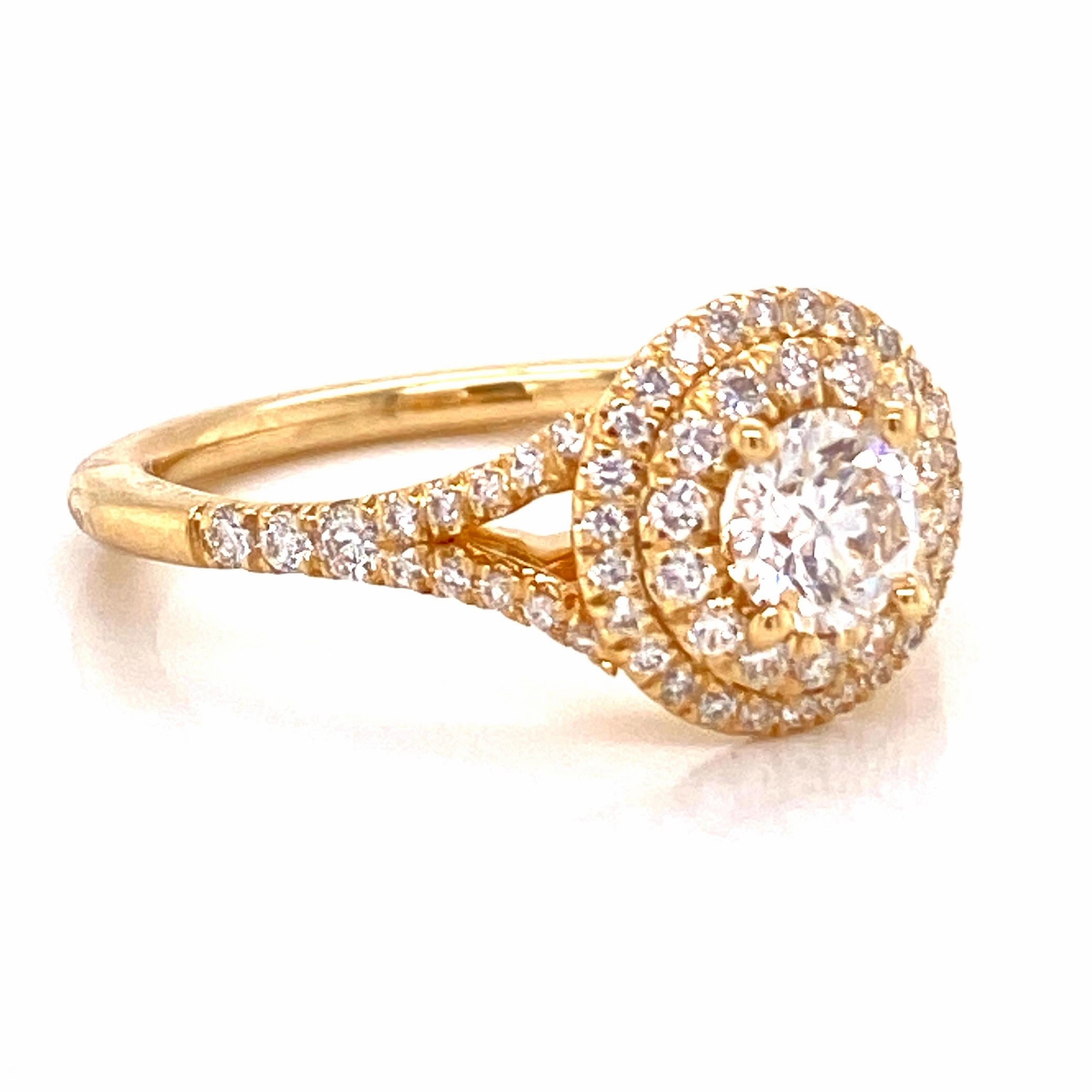 14 Karat Yellow Gold Double Halo Engagement Ring (0.79cttw) Fine Appearance Comfortable Style