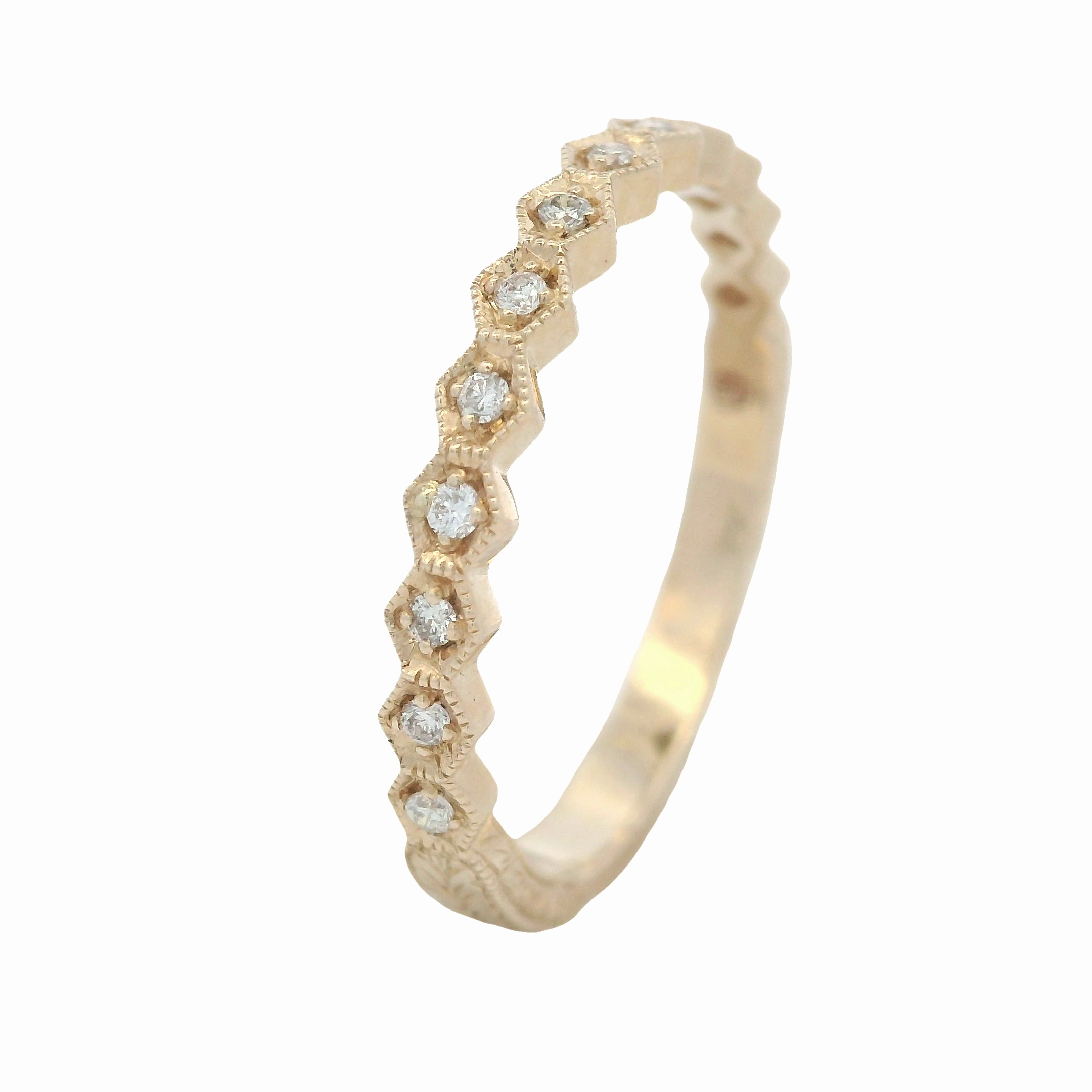 14 Karat Yellow Gold Engraved Diamond Stackable Ring Comfortable Expression Timeless Gift