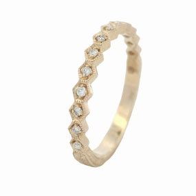 14 Karat Yellow Gold Engraved Diamond Stackable Ring Low-Cost Craft Sparkling Gift