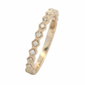 14 Karat Yellow Gold Engraved Diamond Stackable Ring Classic Accent