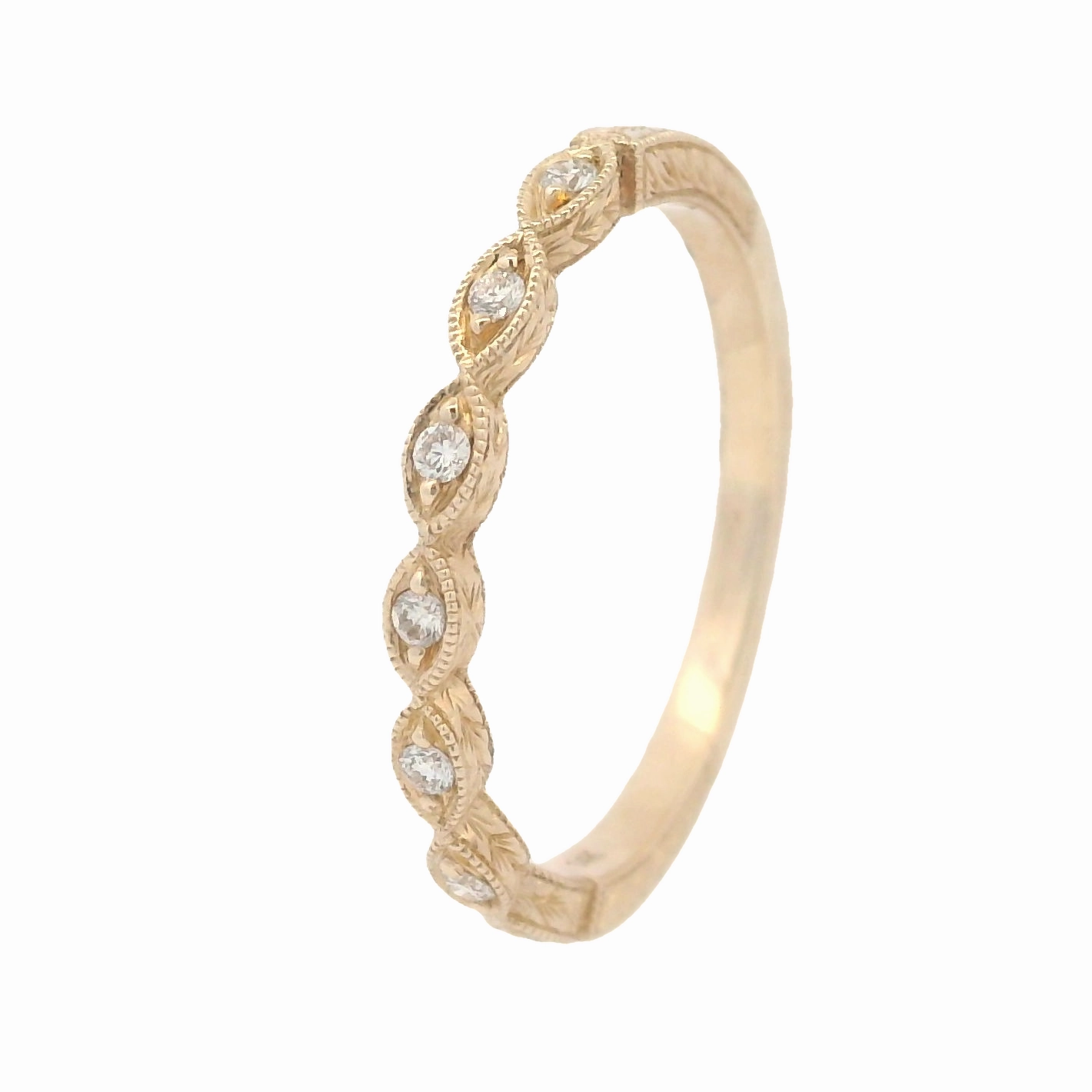 14 Karat Yellow Gold Engraved Diamond Stackable Ring Personal Ornament Creative Trinket