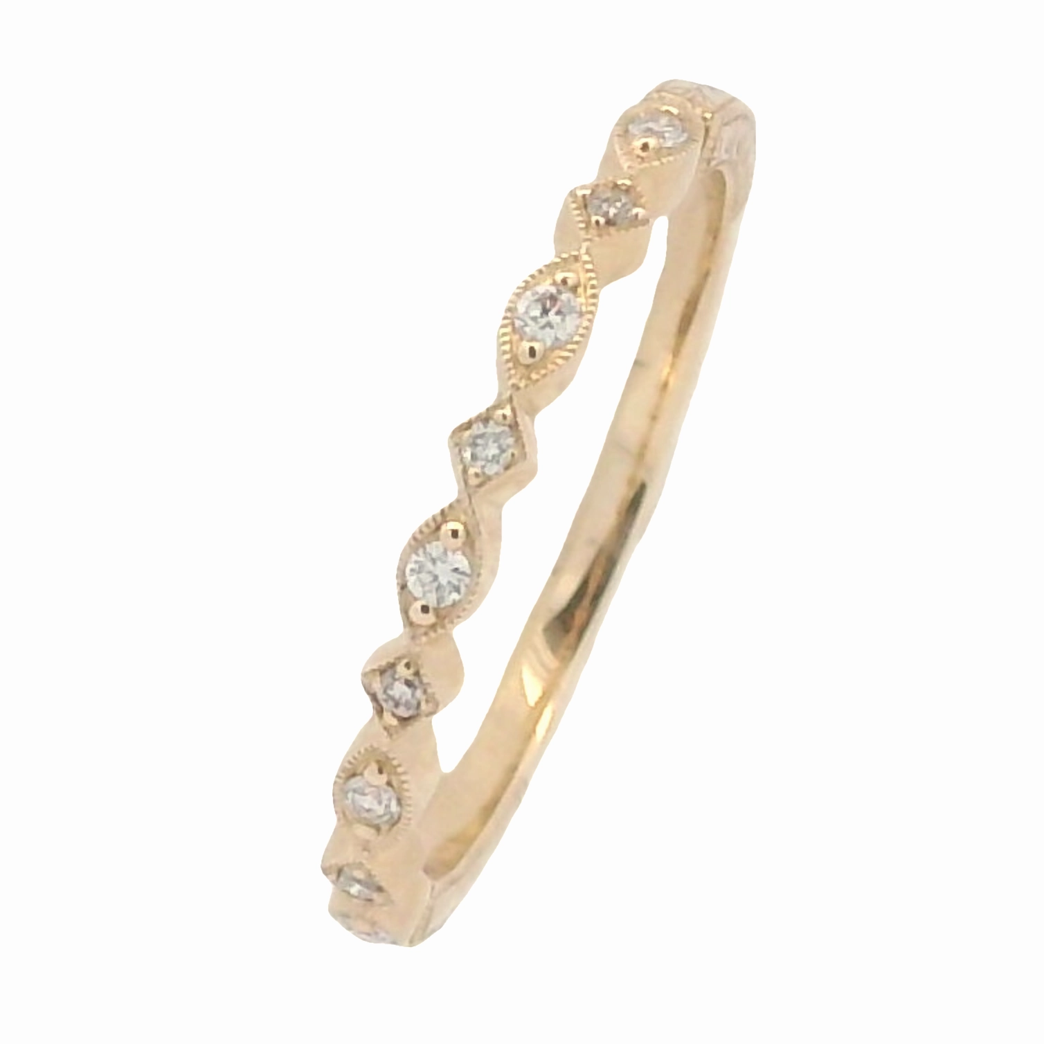 14 Karat Yellow Gold Engraved Diamond Stackable Ring Shiny Symbol