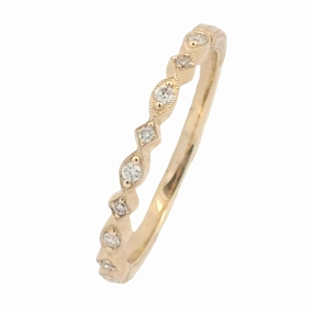 Durable Work 14 Karat Yellow Gold Engraved Diamond Stackable Ring