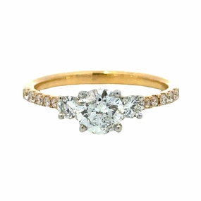 Simple Bauble Shiny Gift 14 Karat Yellow/White 3 Stone Engagement Ring (1.1cttw)