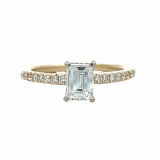 14 Karat Yellow/White Emeral Cut Engagement Ring (.85cttw) Luxurious Look Luxury Gift