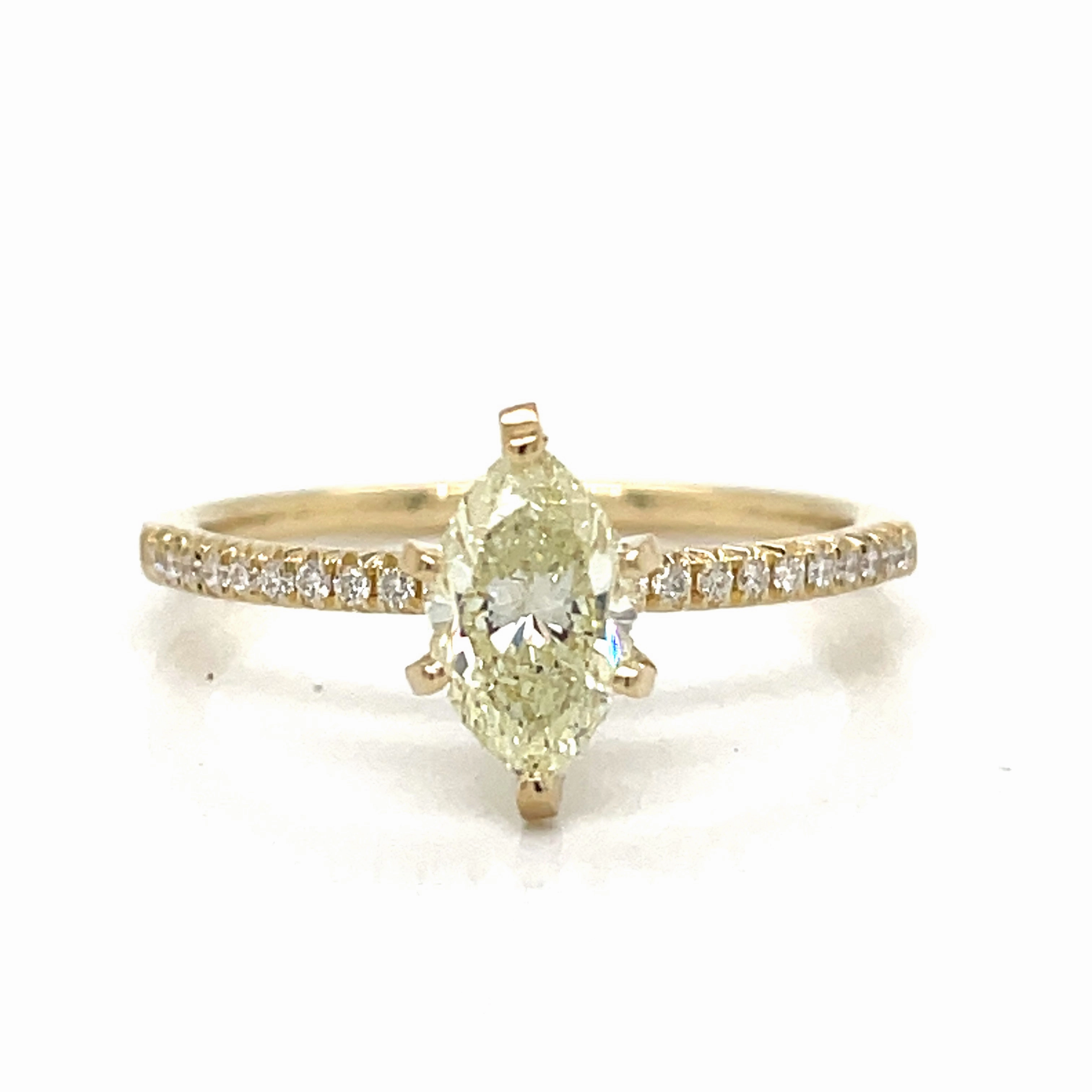 14 Karat Yellow/White Gold Straight Marquise Diamond Ring (.88cttw) Lightweight Look