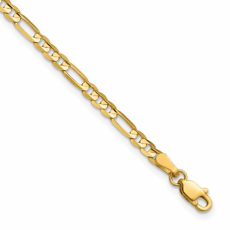 14K 8 inch 3mm Concave Open Figaro with Lobster Clasp Bracelet great addition hassle-free