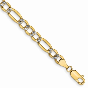 14K 8 inch 5.25mm Semi-Solid with Rhodium Pav? Figaro with Lobster Clasp Bracelet easy to layer Bright Fusions