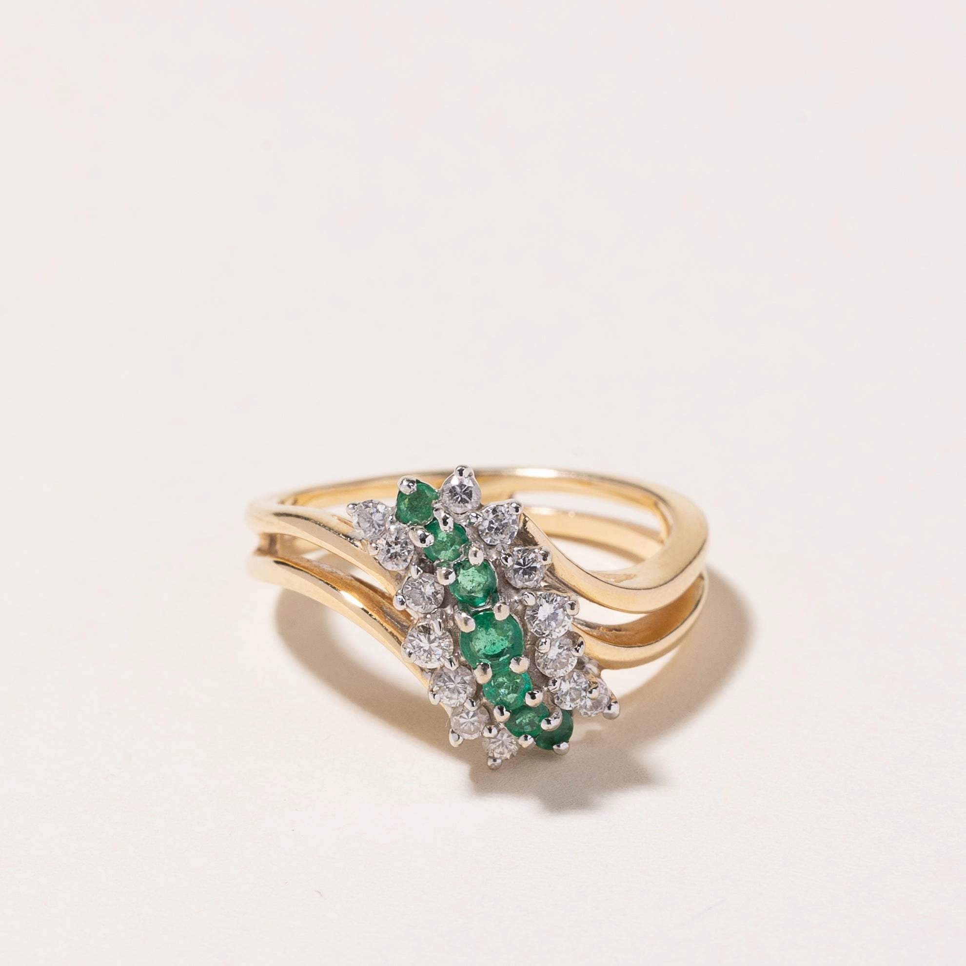 Urban Accent Eye-Catching Craft 14K Gold Emerald and Diamond Ring | 0.18ctw, 0.32ctw | SZ 6.5