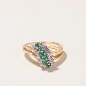 Urban Accent Eye-Catching Craft 14K Gold Emerald and Diamond Ring | 0.18ctw, 0.32ctw | SZ 6.5