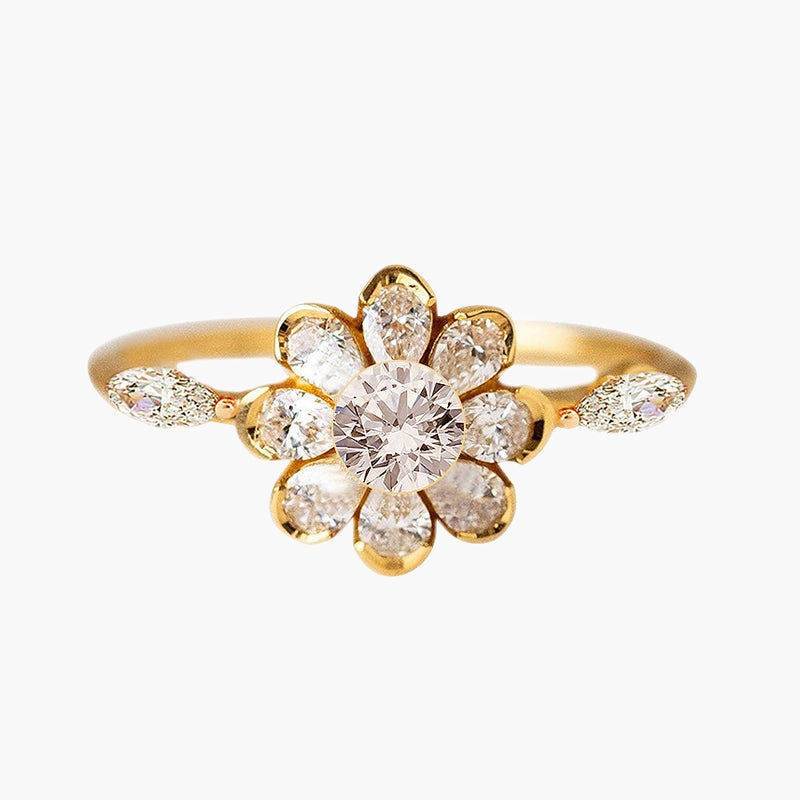 14K Gold Plated Delicate Flower Engagement Ring Daily Accessories Sleek Edge