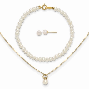 Worldwide Mixes Meticulous Craft 14k Madi K White FWC Pearl 15 Necklace, Earrings & 5.5 Bracelet 3pc Set
