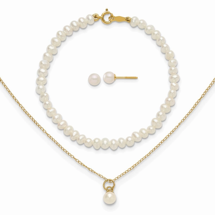 Worldwide Mixes Meticulous Craft 14k Madi K White FWC Pearl 15 Necklace, Earrings & 5.5 Bracelet 3pc Set