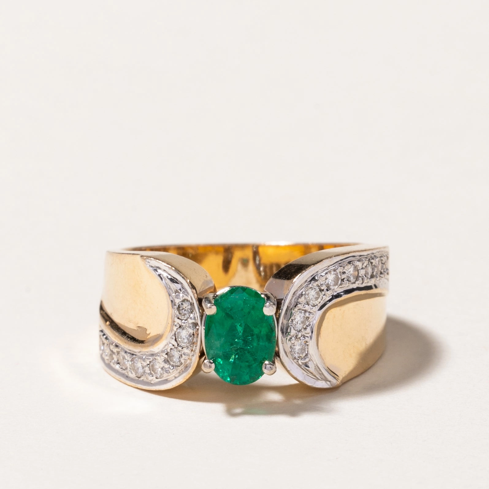 Radiant Shine 14k Oval Cut Emerald & Diamond Ring | 0.55ct, 0.24ctw | SZ 7